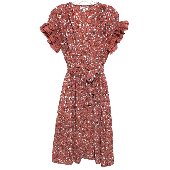 Max Studio Dresses & Skirts - Max Studio Floral Prairie V Neck Dress S Ruffle Sleeves Cottage Smocked Belt Bow